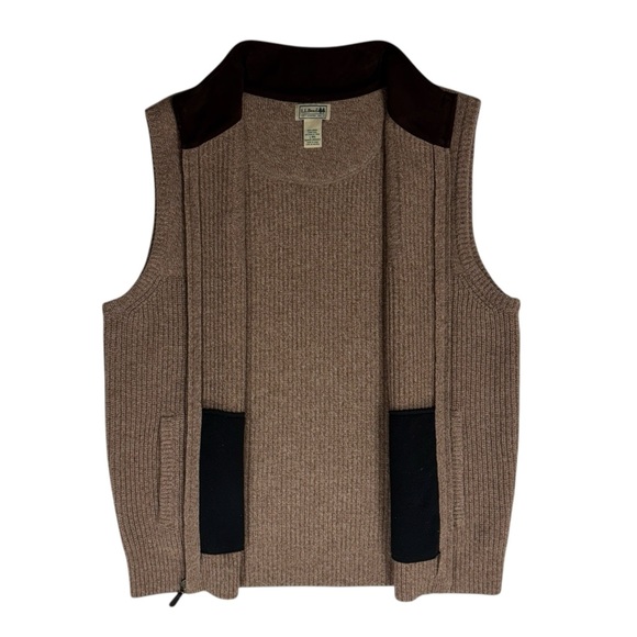 LL Bean Sweater Vest Mens Large Brown Sable Wool Waterfowl Full Zip Knit Jacket - Picture 3 of 11